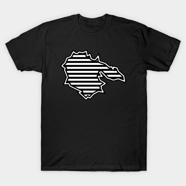 Hornby Island Silhouette in Black and White Stripes - Simple Pattern - Hornby Island T-Shirt by Bleeding Red Paint